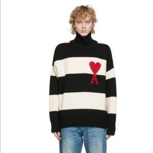 AMI Black & White Stripe Ami De Coeur Turtleneck